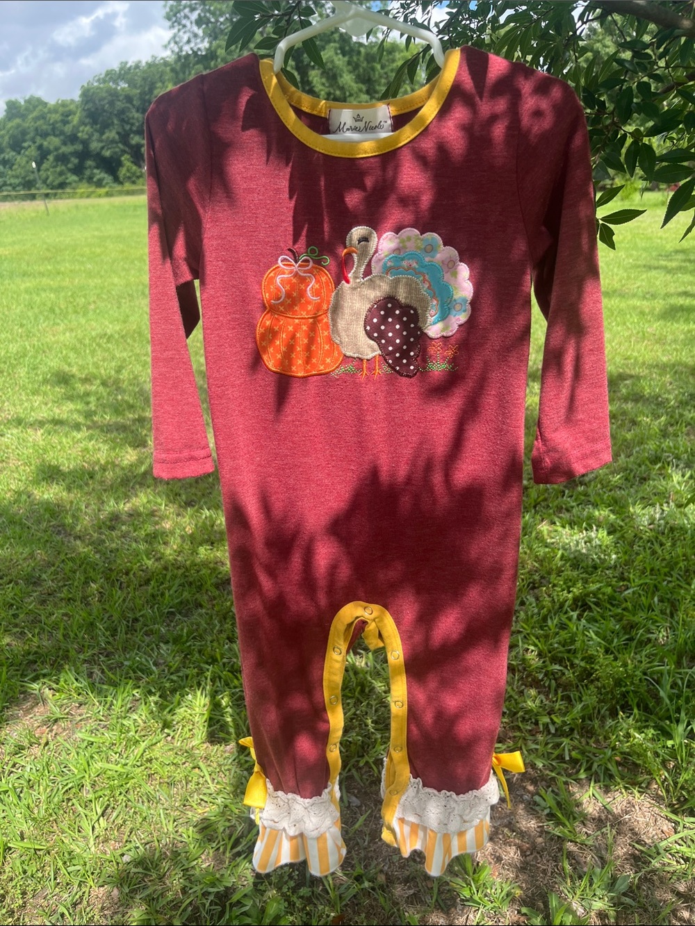 Size 18-24m Thanksgiving Turkey Patch Romper  from Marie Nicole Clothing